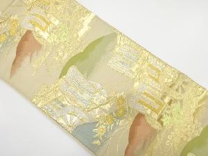 アンティーク　御所車に草花模様織り出し袋帯（材料）